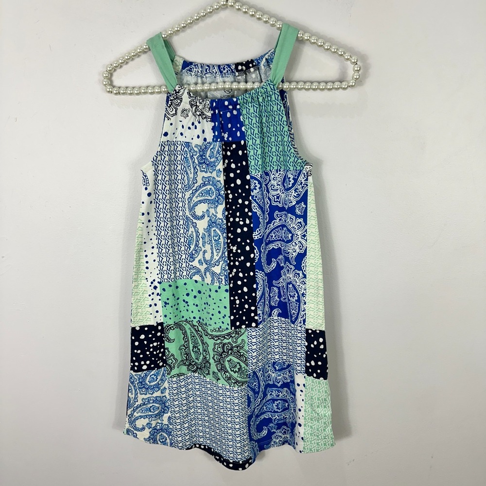 Lands' End Kids Girls Dress M 5-6 Blue Green Patchwork Paisley Boho Coastal